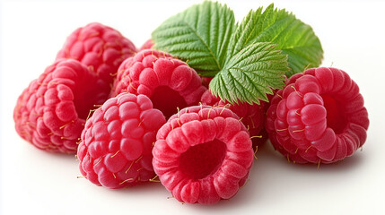 Fresh sweet raspberries close-up on a white background.