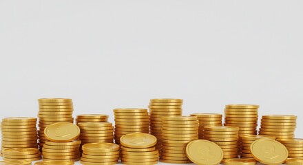 Realistic Stacks of Golden Coins Currency Wealth and Investment Finance