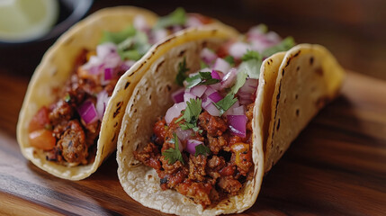 Healthy Simple Mexican tacos with meat and vegetables.
