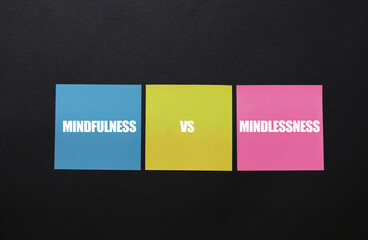 Two opposing words mindfulness vs mindlessness. mindfulness is the opposite of mindlessness. Being...