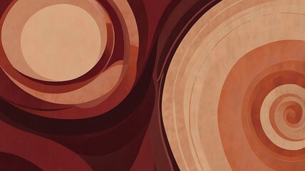 Abstract design featuring swirling shapes and earthy tones in a circular pattern art piece