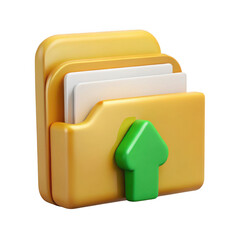 3d realistic gold folder icon with upload arrow isolated on transparent background