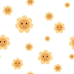 Retro flowers seamless pattern. Groovy flower power background. Spring, summer, floral vector illustration