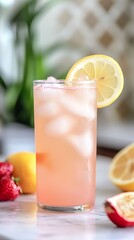 Tall glass of pink lemonade.