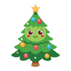 A happy Christmas tree with colorful ornaments and smiling eyes, a symbol of the holiday season, festive cheer, and joy.