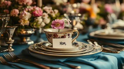 Fototapeta premium Beautifully set table floral teacup illustration images
