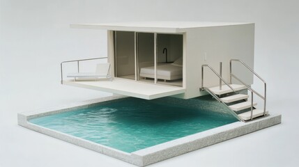 Minimalist modern house over a swimming pool