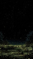 Enchanted Night Sky Filled with Stars and Glowing Fireflies