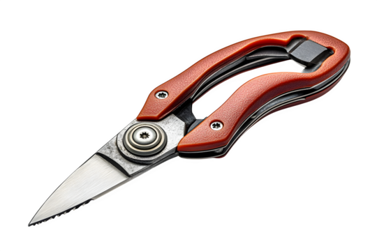 Pruning shears with locking mechanism isolated on white background