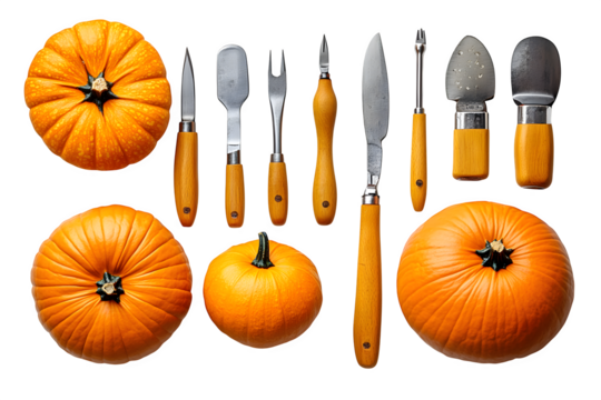 Pumpkin carving kit with specialty tools isolated on white background