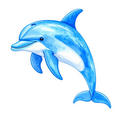 Fototapeta premium Playful Blue Watercolor Dolphin Illustration