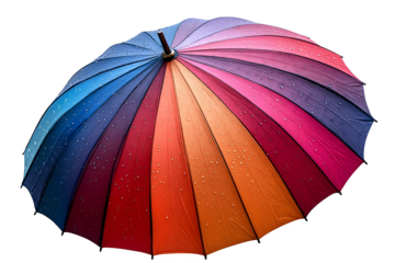 Rainbow-colored umbrella folded vibrant weather accessory isolated on white background
