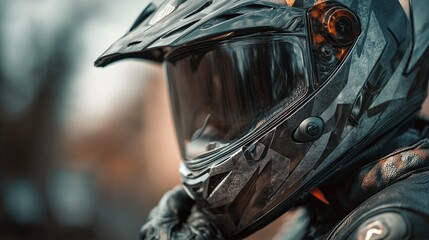 Motorcycle racer : Close up shot. Ai generative.