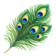 Obraz premium Green Peacock Feather Detailed Watercolor Illustration