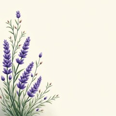 Obraz premium Watercolor lavender illustration with green stems on beige background. Soft botanical artwork perfect for natural cosmetics, packaging, wellness branding, or elegant floral-themed designs.