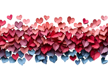 Red and pink paper hearts flat lay, Valentine’s Day love theme isolated on white