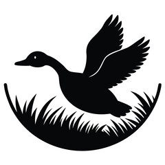Fototapeta premium Duck Silhouette Flying Over Pond Vector Illustration for Graphic Design and Creative Projects