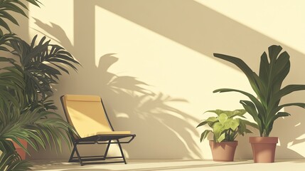 minimalist corner with potted plants and a lounge chair.