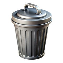 3d realistic metal trash can with lid isolated on transparent background