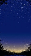 Fototapeta premium Starry Night Sky with Grass Silhouette at Twilight Landscape Scene
