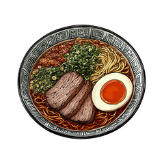 Colorful Japanese Ramen with Pork and Egg - Food Drawing..