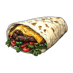 Detailed Burrito Drawing - Mexican Cuisine Art..
