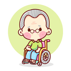 Cute Elderly Man Sitting in Wheelchair Cartoon
