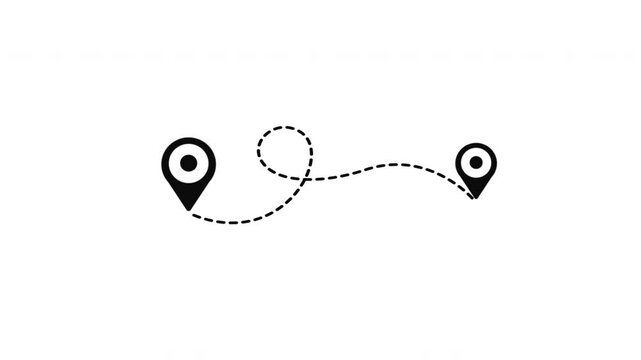 Animation of connection of two location points with dashed line direction on white background .suitable  navigation, journey, travel and logistics. 4k video