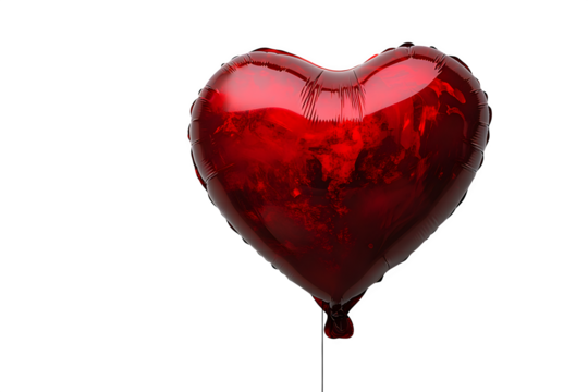 Shiny red heart balloon inflated floating with thin string love celebration style isolated on white background