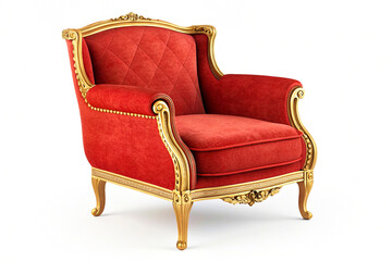 King size.Comfortable red rich golden armchair.Rest,relaxation