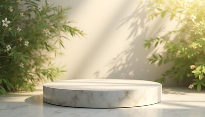 White podium with soft shadow, minimalist display