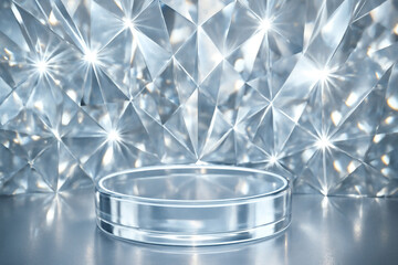 Crystal glass podium with diamond pattern background