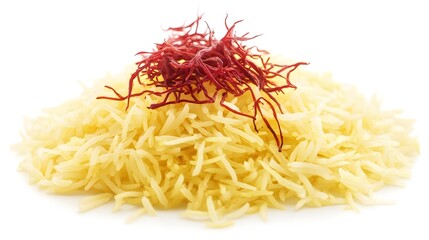 Fototapeta premium Photograph of shredded carrots and red cabbage arranged on a white background.