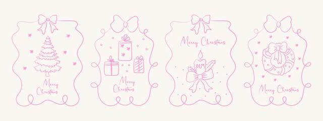 Hand drawn retro Merry Christmas cards. Festive winter greeting card design for celebration.
