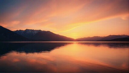 Fototapeta premium Vibrant Sunset Over Lake and Mountains