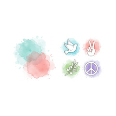 Obraz premium Colorful watercolor splashes and peace symbols depicting harmony, hope, and unity.