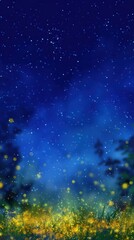 Enchanted Night Sky with Stars and Glowing Fireflies in Nature