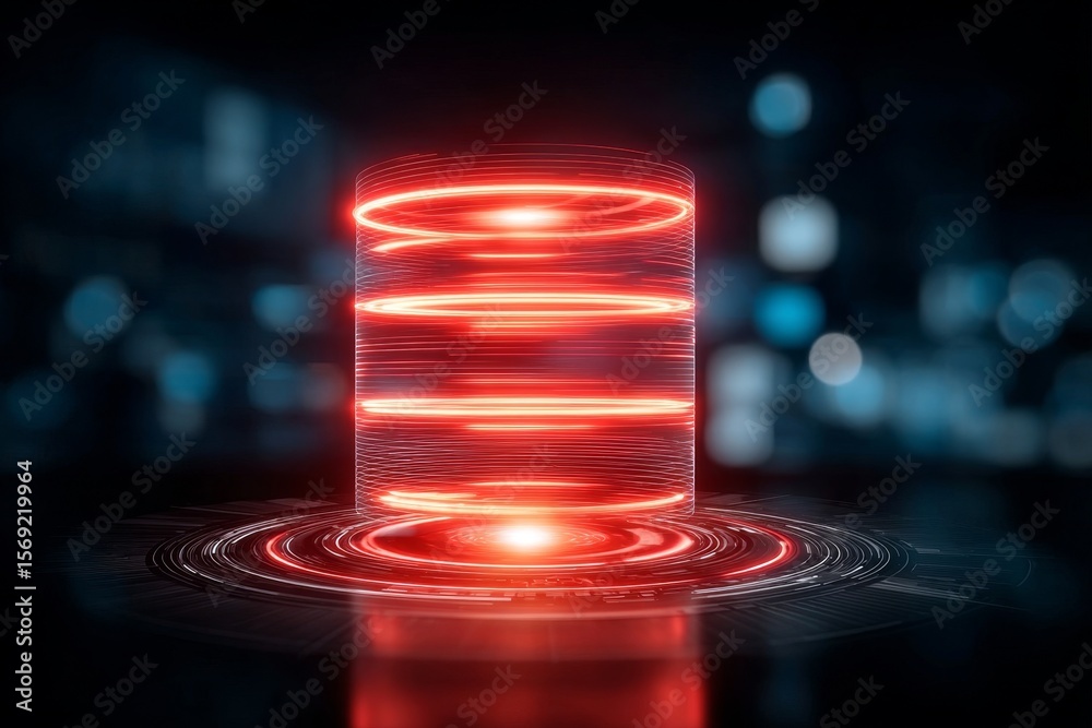 Poster futuristic database icon, cyber technology concept representing advanced data storage and processing