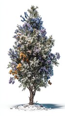 Vibrant Tree with Colorful Flowers Against White Background