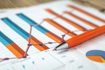 Fototapeta premium Business document with colorful graphs and charts analyzing financial growth