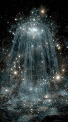 Cosmic Waterfall Flowing Through Stars in Deep Space Background