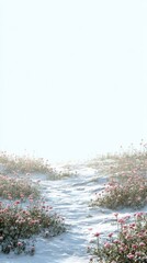 Serene Path Through Blooming Flowers in Bright Sunlight Setting