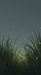 Enchanted Night Scene with Fireflies and Tall Grass in Twilight Glow