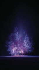 Ethereal Forest in Vibrant Light with Mystical Aura at Night