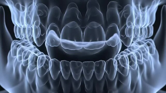 3D dental X-ray scan focused on the lower jawbone and teeth alignment in clinical radiography.
