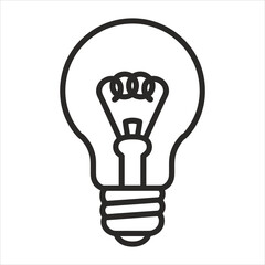 Obraz premium Simple black line art icon of an incandescent light bulb on a white background