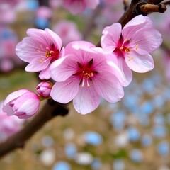 A beautiful close-up of delicate pink flowers, showcasing their soft petals and intricate details. This 3D, 4K image captures the essence of spring and nature's beauty.