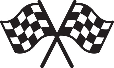 Crossed Checkered Racing Flags Icon – Black and White Motorsport Symbol

