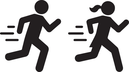 Running Stick Figures Boy and Girl Icon Silhouette Vector

