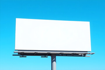 Fototapeta premium billboard, clear sky, blue sky, while sign, outdoor advertisement, empty space, digital display, clear frame, green trees, urban landscape
